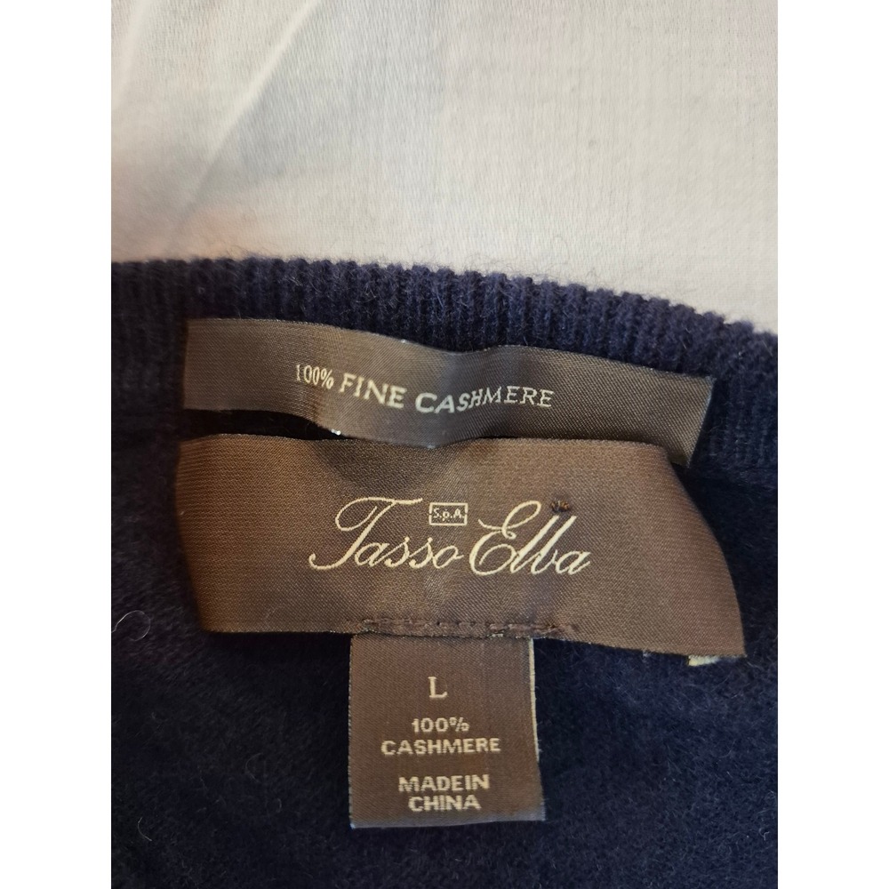 Tasso Elba Mens 100% Cashmere Argyle‎ V-Neck Sweater Navy Grey Large Preppy - Picture 8 of 9